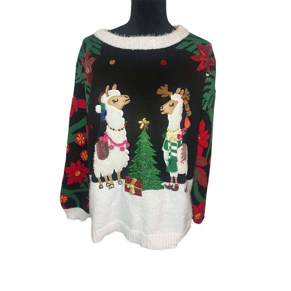 UGLY CHRISTMAS SWEATER LLAMA HOLIDAY TIMES FESTIVE SWEATER WOMENS SIZE 16W - Picture 2 of 9